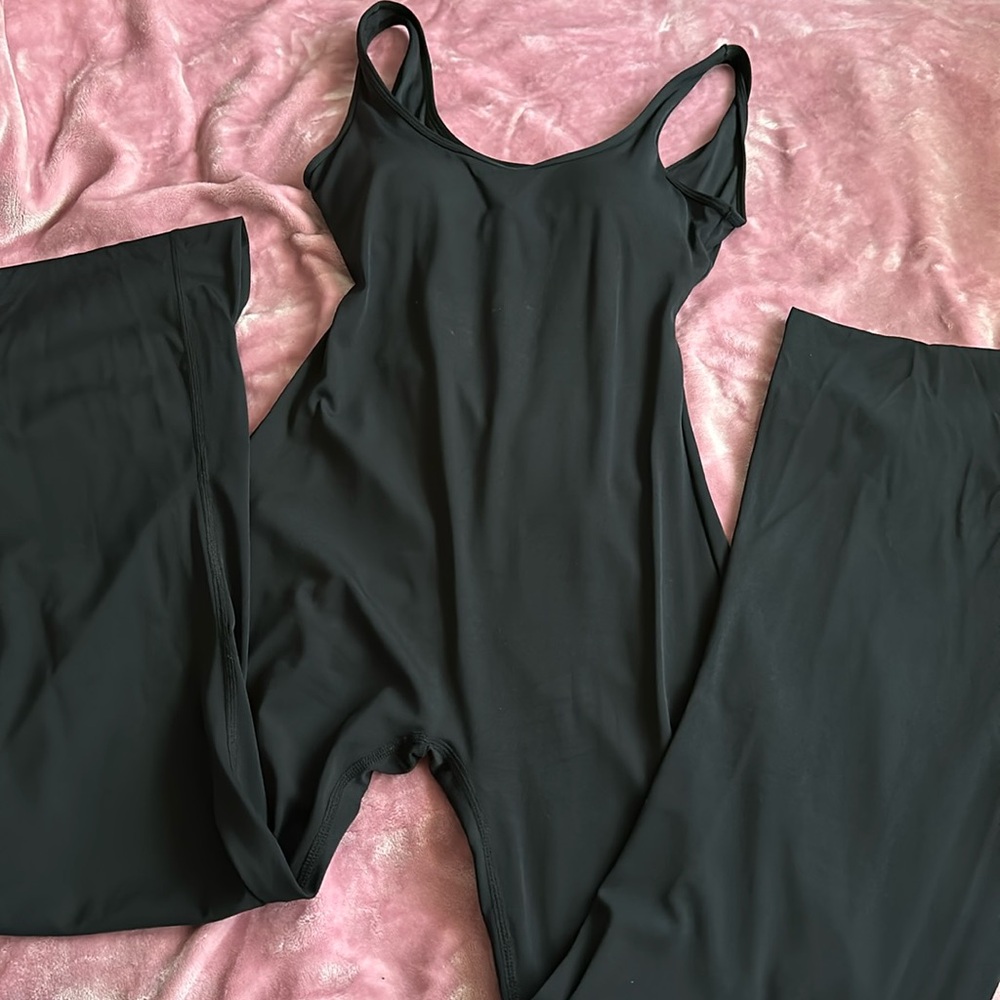 Ruched flare leg jumpsuit